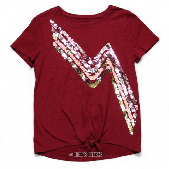 4/$20 - So Girls Favorite Embellished Short Sleeve T-Shirt Sequin Red Size 7 - Picture 2 of 6